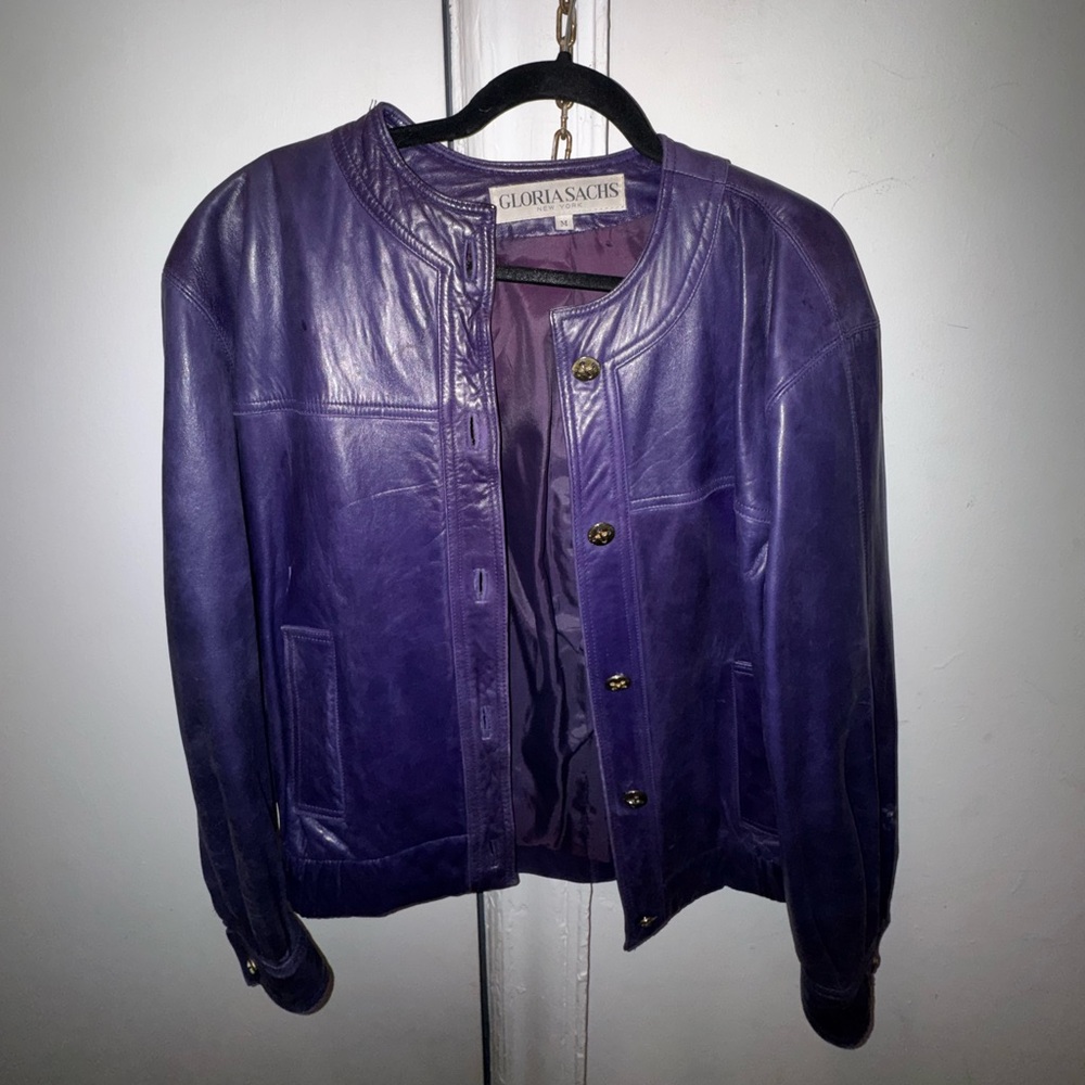 Vintage 1980s Gloria Sachs Purple Leather Jacket